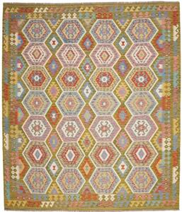 Tappeto Kilim Geometrico Verde Oliva Multicolore 257x295 Cm