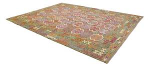 Tappeto Kilim Stilizzato Verde Oliva Multicolore 262x345 Cm