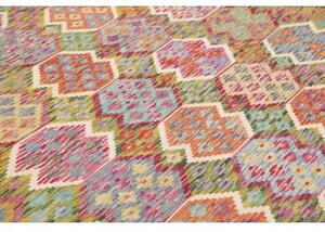 Tappeto Kilim Stilizzato Verde Oliva Multicolore 262x345 Cm