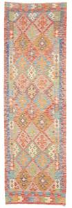 Tappeto Kilim Stilizzato Rosso Corallo Azzurro Corsia 83x280 Cm