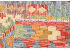 Tappeto Kilim Stilizzato Rosso Corallo Azzurro Corsia 83x280 Cm