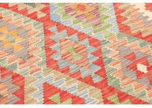 Tappeto Kilim Geometrico Rosso Mattone Multicolore Corsia 84x292 Cm