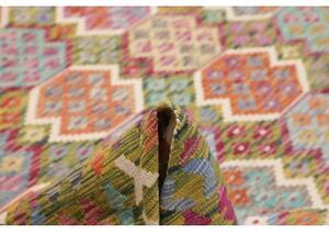 Tappeto Kilim Stilizzato Verde Oliva Multicolore 262x345 Cm