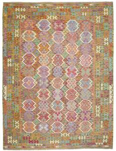 Tappeto Kilim Stilizzato Verde Oliva Multicolore 262x345 Cm