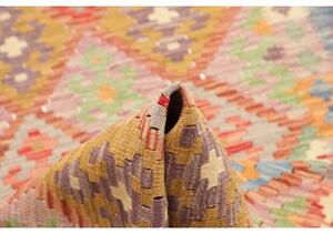 Tappeto Kilim Stilizzato Rosso Corallo Azzurro Corsia 83x280 Cm