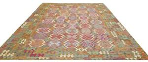 Tappeto Kilim Stilizzato Verde Oliva Multicolore 262x345 Cm