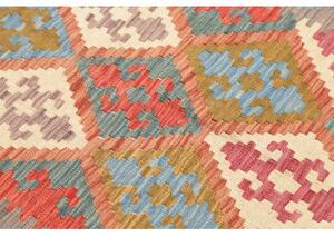 Tappeto Kilim Geometrico Azzurro Rosso Corsia 78x297 Cm