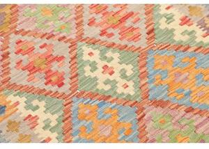 Tappeto Kilim Stilizzato Rosso Corallo Azzurro Corsia 83x280 Cm