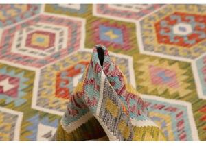 Tappeto Kilim Geometrico Verde Oliva Multicolore 257x295 Cm