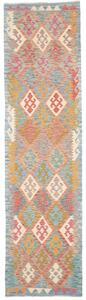 Tappeto Kilim Geometrico Azzurro Rosso Corsia 78x297 Cm