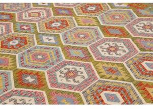 Tappeto Kilim Geometrico Verde Oliva Multicolore 257x295 Cm