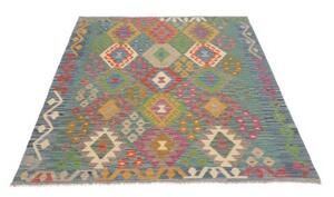 Tappeto Kilim Geometrico Verde Petrolio Multicolore 127x173 Cm