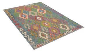 Tappeto Kilim Geometrico Verde Petrolio Multicolore 127x173 Cm