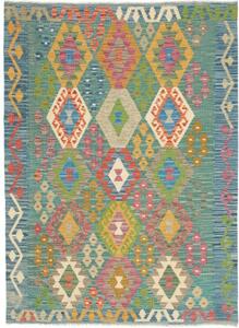 Tappeto Kilim Geometrico Verde Petrolio Multicolore 127x173 Cm
