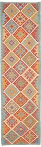 Tappeto Kilim Geometrico Rosso Azzurro Corsia 84x292 Cm