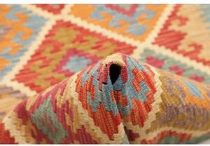 Tappeto Kilim Geometrico Rosso Azzurro Corsia 84x292 Cm