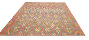 Tappeto Kilim Geometrico Rosso Mattone Azzurro 211x295 Cm