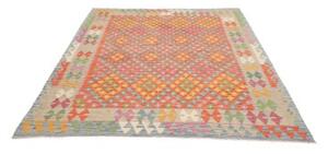 Tappeto Kilim Geometrico Rosso Corallo Beige 179x247 Cm