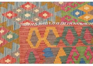 Tappeto Kilim Geometrico Rosso Mattone Azzurro 211x295 Cm