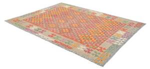 Tappeto Kilim Geometrico Rosso Corallo Beige 179x247 Cm