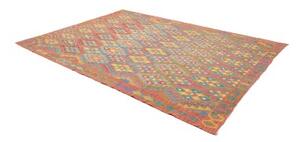 Tappeto Kilim Geometrico Rosso Mattone Azzurro 211x295 Cm