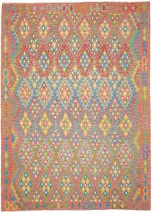 Tappeto Kilim Geometrico Rosso Mattone Azzurro 211x295 Cm