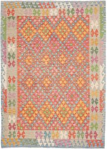 Tappeto Kilim Geometrico Rosso Corallo Beige 179x247 Cm