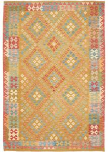 Tappeto Kilim Stilizzato Giallo Senape Rosso 199x299 Cm