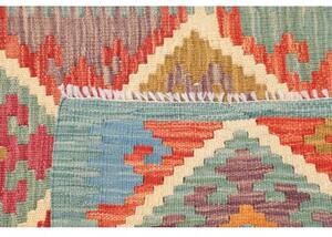 Tappeto Kilim Geometrico Rosso Azzurro Corsia 84x292 Cm