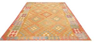 Tappeto Kilim Stilizzato Giallo Senape Rosso 199x299 Cm