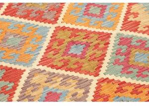 Tappeto Kilim Geometrico Rosso Azzurro Corsia 84x292 Cm