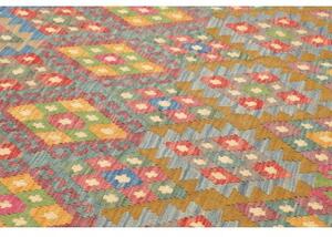 Tappeto Kilim Geometrico Rosso Mattone Azzurro 211x295 Cm