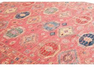 Tappeto Kazak Fine Geometrico Rosso Antico Blu Cobalto 253x316 Cm