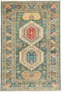 Tappeto Kazak Fine Geometrico Verde Petrolio Beige 82x123 Cm