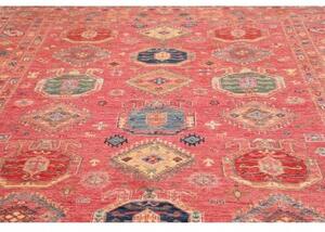 Tappeto Kazak Fine Geometrico Rosso Antico Blu Cobalto 253x316 Cm