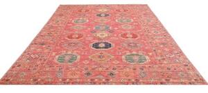 Tappeto Kazak Fine Geometrico Rosso Antico Blu Cobalto 253x316 Cm