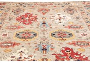 Tappeto Kazak Fine Stilizzato Grigio Chiaro Rosso 247x303 Cm
