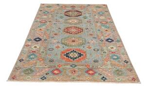 Tappeto Kazak Fine Geometrico Celeste Arancione 126x192 Cm
