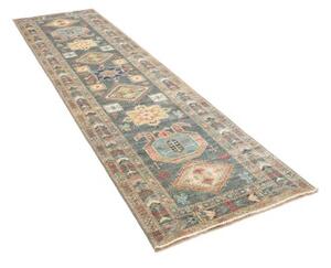 Tappeto Kazak Fine Geometrico Blu Petrolio Beige Corsia 83x300 Cm
