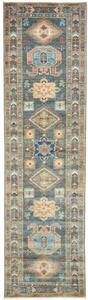 Tappeto Kazak Fine Geometrico Blu Petrolio Beige Corsia 83x300 Cm