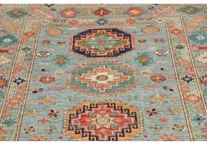 Tappeto Kazak Fine Geometrico Celeste Arancione 126x192 Cm