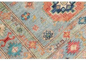 Tappeto Kazak Fine Geometrico Celeste Arancione 126x192 Cm