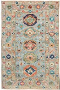 Tappeto Kazak Fine Geometrico Celeste Arancione 126x192 Cm