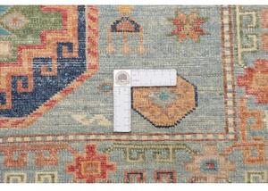Tappeto Kazak Fine Geometrico Celeste Arancione 126x192 Cm