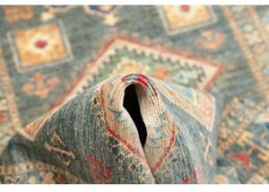Tappeto Kazak Fine Geometrico Blu Petrolio Beige Corsia 83x300 Cm