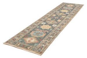 Tappeto Kazak Fine Geometrico Blu Petrolio Beige Corsia 83x300 Cm