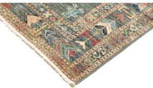Tappeto Kazak Fine Geometrico Blu Petrolio Beige Corsia 83x300 Cm