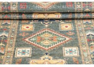 Tappeto Kazak Fine Geometrico Blu Petrolio Beige Corsia 83x300 Cm