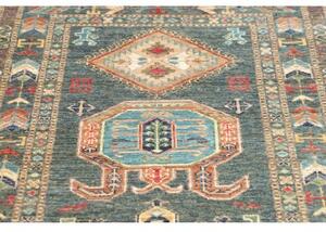 Tappeto Kazak Fine Geometrico Blu Petrolio Beige Corsia 83x300 Cm