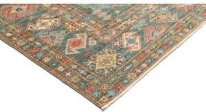 Tappeto Kazak Fine Stilizzato Verde Petrolio Rosso Mattone 245x314 Cm